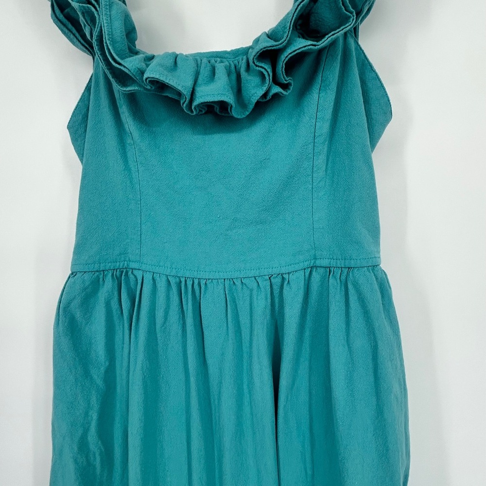 Free People Maxi Dress Ruffle Straps Tie‎ Back Smocked Bodice Pockets Teal - Picture 4 of 10